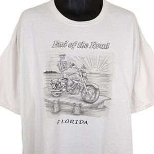 Florida Biker T Shirt Mens Size 3XL White Skeleton End Of The Road Motorcycle